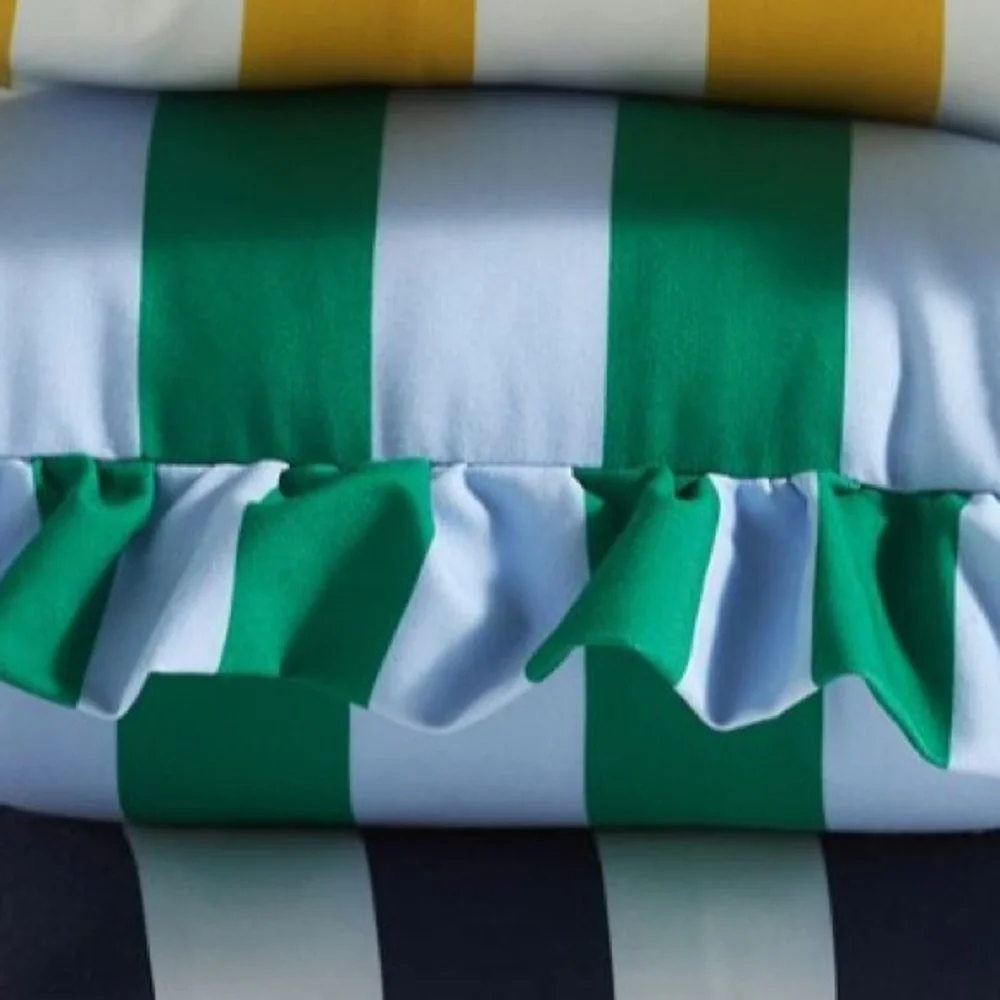 Anthropologie Green and Blue Patio Pillow with Ruffled Edges